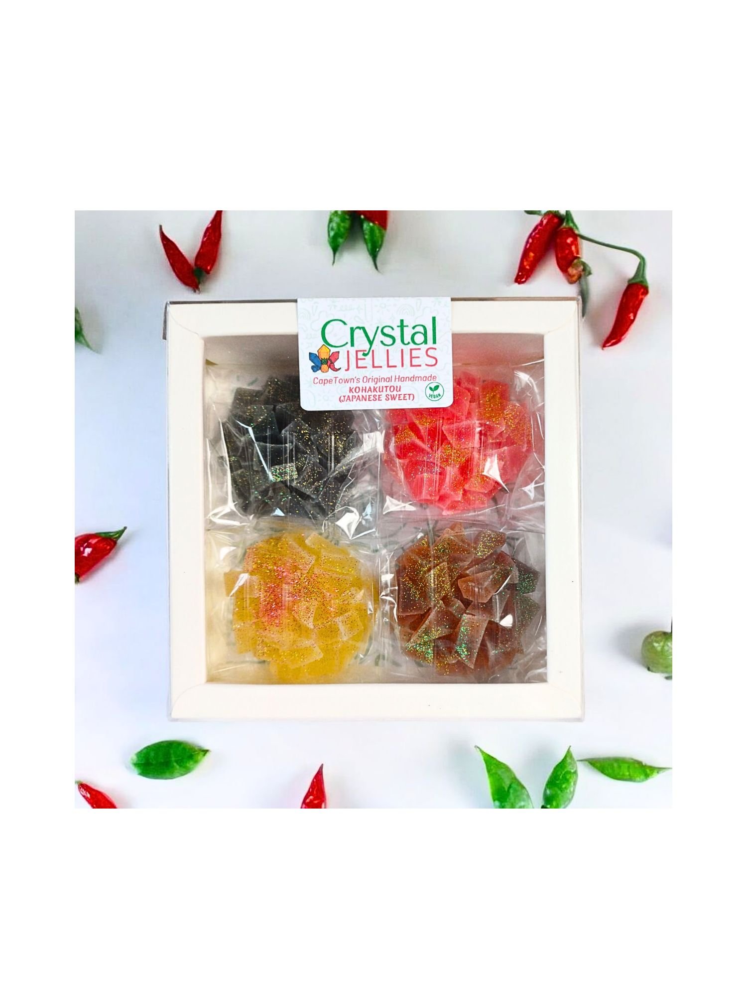 🌶️ zesty(2) 4 crystal jellies in a box with fruit and chilli flavours
